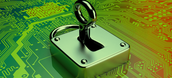 Image of lock on a circuit board, banner image for Routeique blog on supply chain democratization