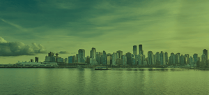 Vancouver skyline as seen from water, header for Routeique blog on Vancouver tech week